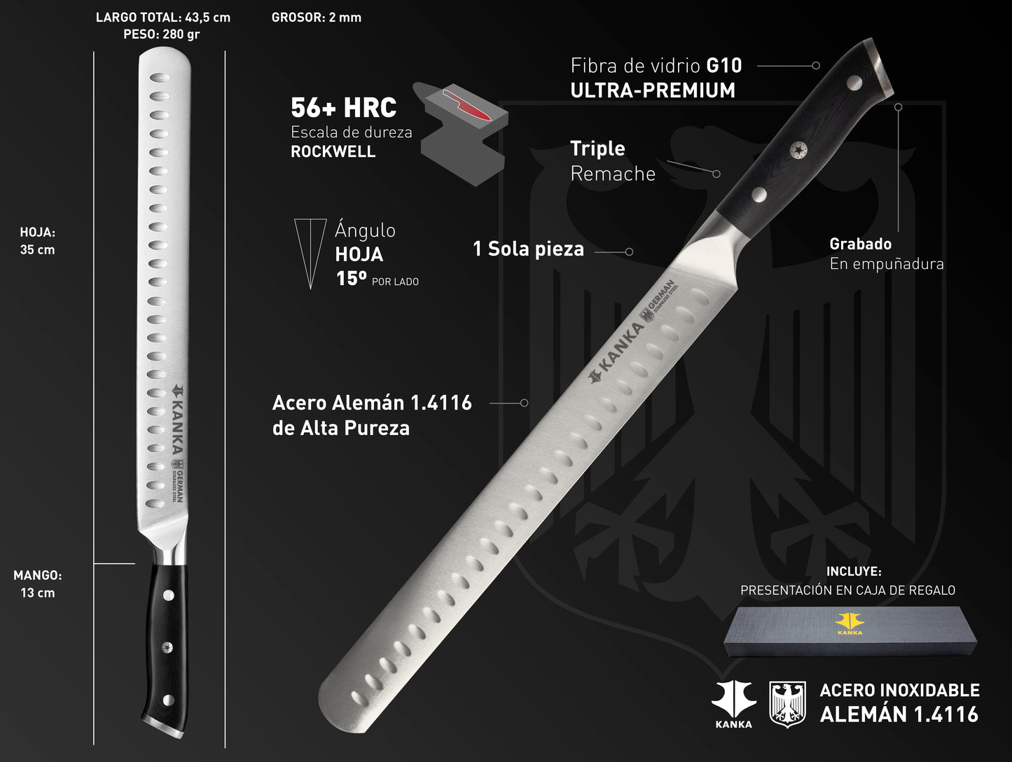 CUCHILLO PARA REBANAR 12" ACERO ALEMÁN
