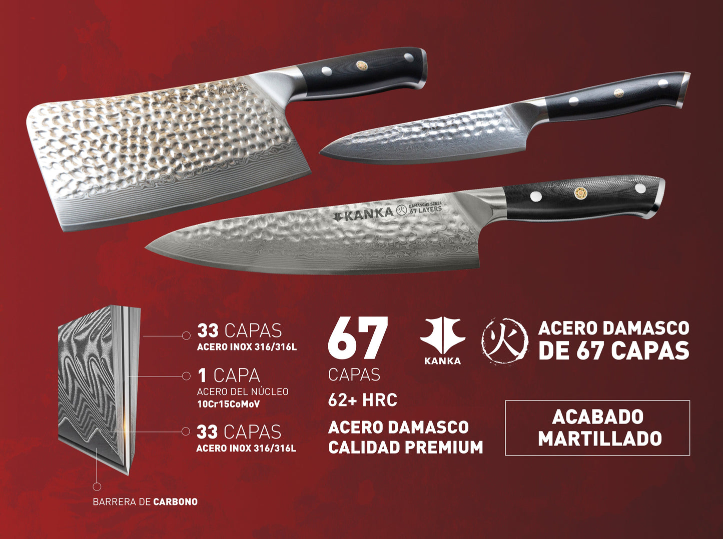 CUCHILLO MULTI USO ACERO DAMASCO (MARTILLADO)