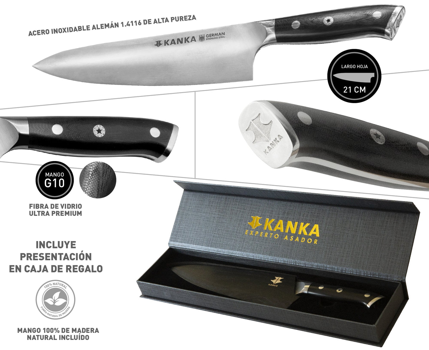 CUCHILLO CHEF 8" ACERO ALEMAN - KANKA.cl