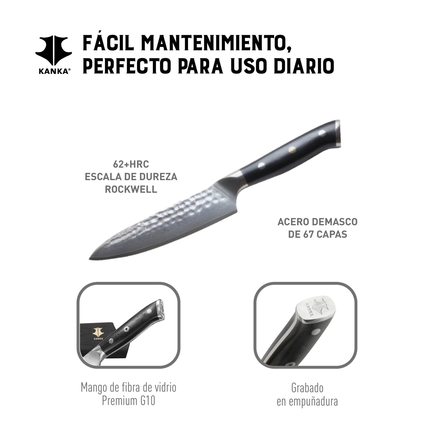CUCHILLO MULTI USO ACERO DAMASCO (MARTILLADO)